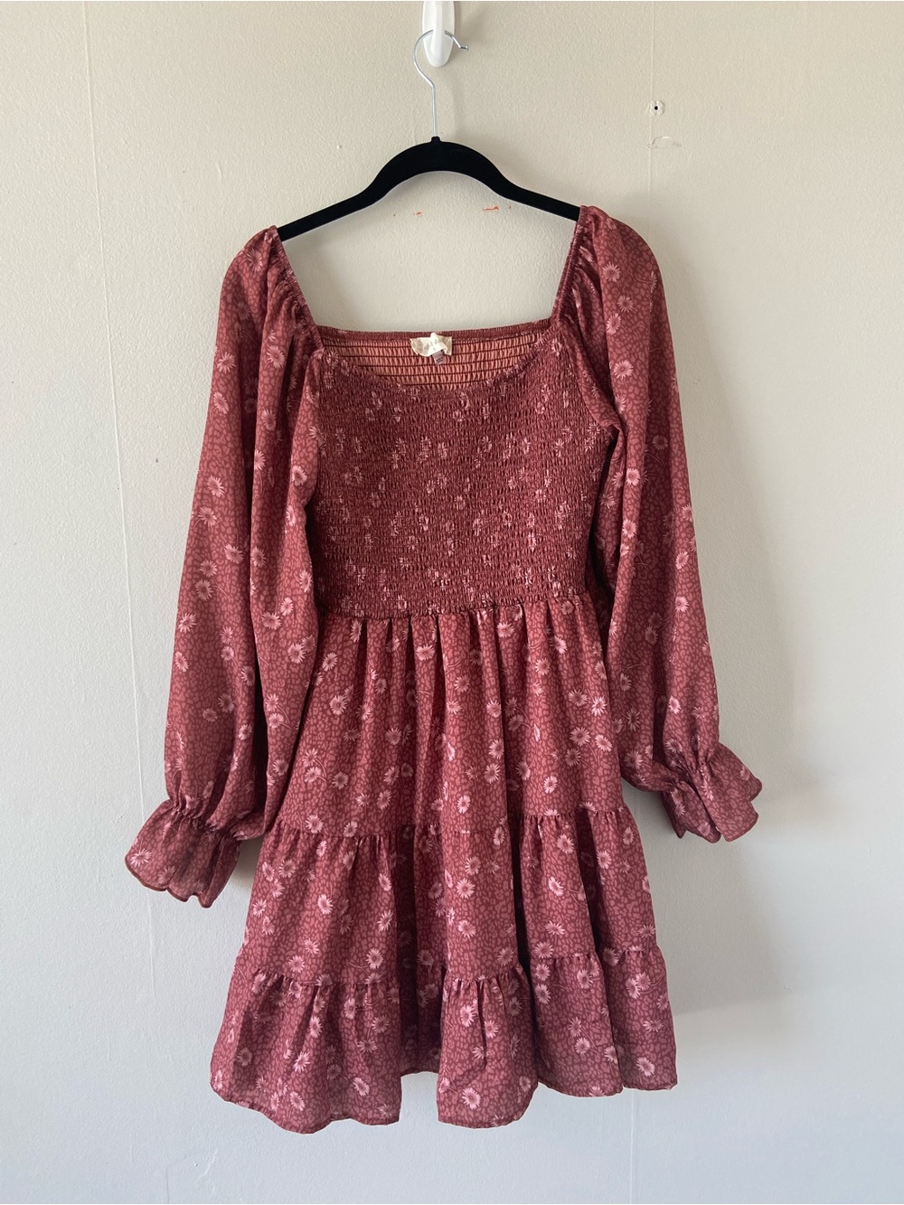 Tiered long puff sleeve smocked dress small Altar’d state prairie boho cottage